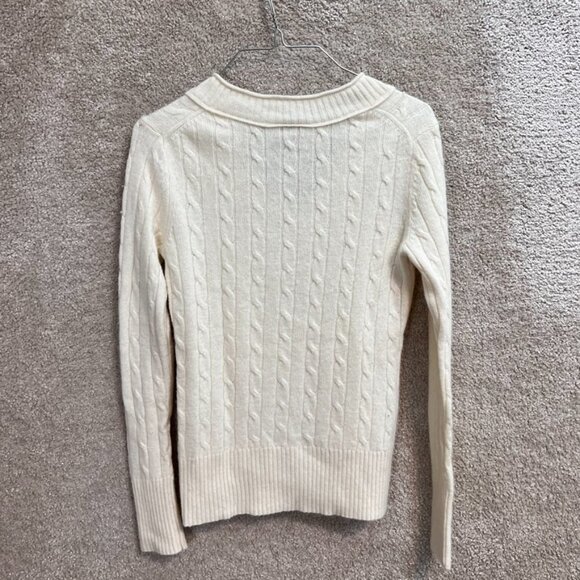 LOFT cream v-neck wool Rabbit Hair blend cable knit sweater Small - Picture 4 of 8